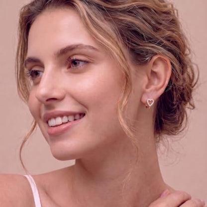 SLUYNZ Sterling Silver Love Heart Huggie Earrings for Women Teens CZ Love Heart Hoop Earrings for Valentines Day - color: C-Rose Color
