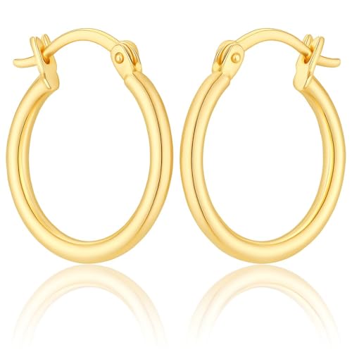 14K Gold Huggie Earrings for Women Small 16mm Gold Hoop Earrings | Lightweight Gold Huggie Hoop Earrings for Women Jewelry, Everyday Wear, Gift for Mom, Wife, Girlfriend, 16mm