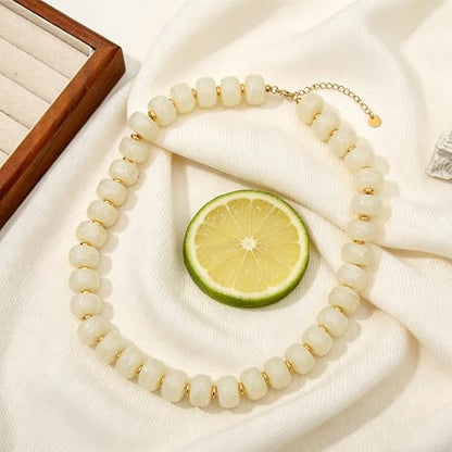 Chunky Colorful Beaded Necklace for Women Boho Summer Statement Resin Choker Necklaces Beach Jewelry Accessories - color: White