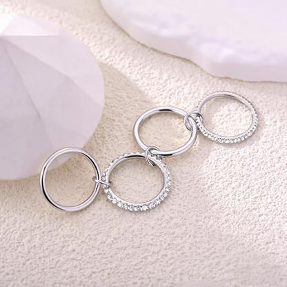 14K Gold Plated Interlocked Stackable Rings for Women Non Tarnish,Gold and Silver Cubic Zirconia Statement Rings Set,Mixed Metals Ring Two-Toned Connected Bands Stacking Jewelry - color: 4*silver rings