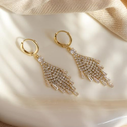 Jean Beau Drop Hoop Earrings for Women, Fasion Jewelry Gift - color: Gold Tassel