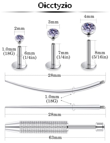 F136 Titanium 20/18/16g Flatback Earrings Nose Lip Rings Jewelry - color: Purple, size: 18g