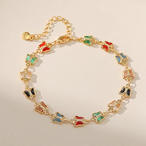 18K Gold Plated Anklet for Women Multicolor Crystal Ankle Bracelets Boho Adjustable Chain Anklets - color: Butterfly