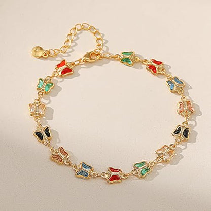 18K Gold Plated Anklet for Women Multicolor Crystal Ankle Bracelets Boho Adjustable Chain Anklets - color: Butterfly
