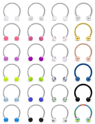 Cisyozi 20G 18G 16G 14G Septum Rings 316L Surgical Steel Septum Nose Lip Rings Horseshoes Cartilage Helix Tragus Rook Daith Earring Hoop Smiley Piercing Jewelry for Women Men 8mm 10mm 12mm 14mm 16mm - color: Mix Color-16G-Inner Dia:14mm-Balls:5mm