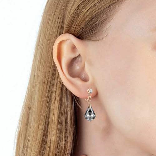 Austrian Crystal Baroque Drop Clip On Dangle Earrings for Women Non Pierced 14K Rose Gold Plated Hypoallergenic Jewelry - color: Black