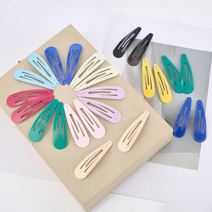 40 Pcs Snap Hair Clips 2.8 Inch / 7cm Non-Slip Metal Hair Barrettes for Women Hair Large Candy Colors Hairpins