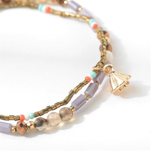 Handmade Adjustable Wrap Bracelet Bohemian String Braided Beads Anklets Gifts for Women - color: D