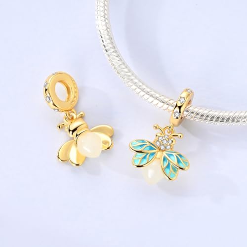 LNQOBU 925 Sterling Silver Charms Color-changing Chameleon Dangle Charm Beads Glow in the Dark Charme fits Pandora Bracelets and Necklace Jewelry Gift for Women - style: Golden Firefly Charm