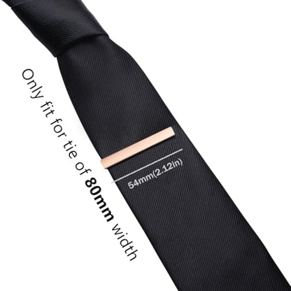 HONEY BEAR 2.12" Standard Tie Clip Bar 3-Piece Set for Men Wedding Business | Classic Minimalist, Steel-Plated Copper Base, Gift-Boxed, Thickened, Rounded Corners, Easy to Slide On, No Snag or Wrinkle - style: Rose Gold Brushed Horizontal with box