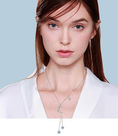 Ladytree 925 Sterling Silver Jewelry Crescent Moon and Star Pendant Necklace - style: Three Stars 3