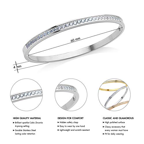 555Jewelry Womens Stainless Steel Fashion Cuff Hinged Lock Bangle Bracelet - color: Silver