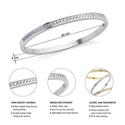 555Jewelry Womens Stainless Steel Fashion Cuff Hinged Lock Bangle Bracelet - color: Silver
