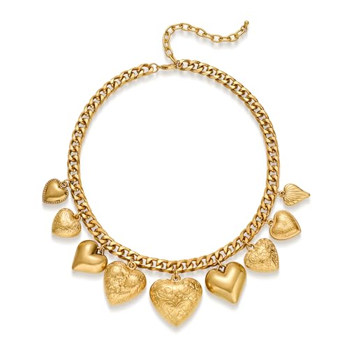 CLASSYZINT Gold Heart Pendant Necklace for Women Puffy Heart Necklace Beads Chain Necklace Statement Necklace Trendy Jewelry - style: XL22344A