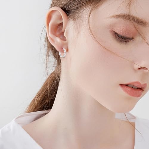 Sterling Silver Hoop Earrings for Women, Dainty Small Huggie Hoop Earrings | Hypoallergenic Daisy Color Cubic Zirconia Flower Hoops Earring Jewellery Gifts for Ladies Birthday Wedding, 12mm Hoop - color: Red