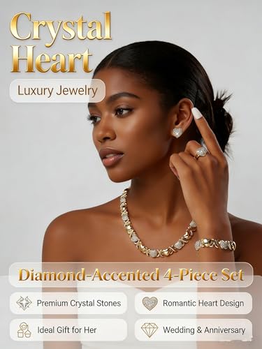Women's Gold wedding Jewelry Set Tricolor Hugs Kisses Heart necklace set - color: heart Gold 75