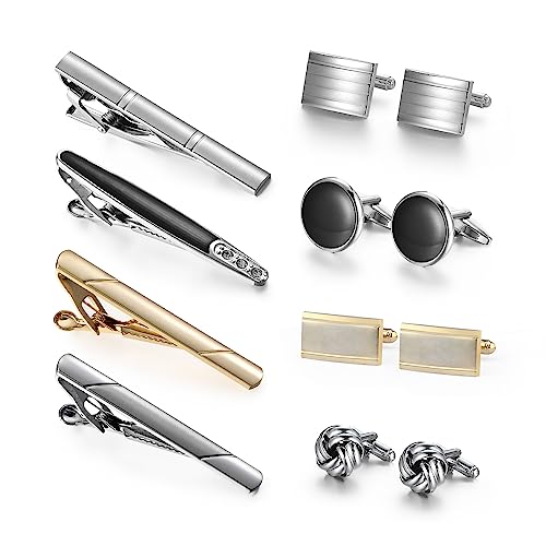 wynameleri Cufflink and Tie Clip Set for Men, 12 PCS Necktie Bars and Cuff Links Formal Business Dress Shirts Buttons Case Packed - color: B0408006