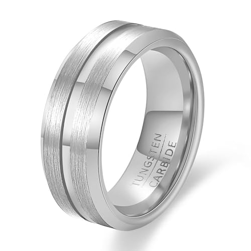 Tungsten Wedding Band Ring for Men 6mm 8mm Classic Groove Tungsten Wedding Band Ring for Men Matte Finish Comfort Fit Size 7-12 - color: 8mm Groove Silver-Silver