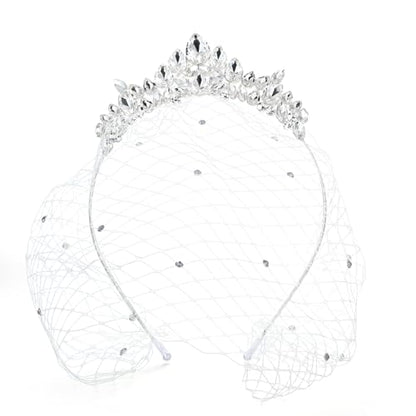 Lovelyshop Crystal Bridal Tiara Headband with Birdcage Veil | Elegant Minimalist Design, Perfect for Short and Long Hairstyles, for Wedding, Party, Formal Events