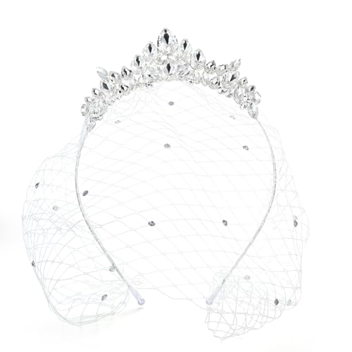Lovelyshop Crystal Bridal Tiara Headband with Birdcage Veil | Elegant Minimalist Design, Perfect for Short and Long Hairstyles, for Wedding, Party, Formal Events