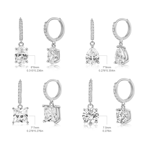 2-4 Pairs Dangle Drop Earrings for Women, 18K Gold Plated Cubic Zirconia Drop Dangle Huggie Hoop Earrings CZ Teardrop Hypoallergenic Jewelry - color: CZ White Gold 2