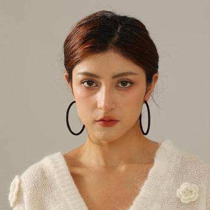 4mm Thick Gold Chunky Earrings Steling Silver Post Hoops Earrings For Women Hollow Tube Hoops Earrings Thick Gold Hoop Earrings Hypoallergenic Lightweight Gold Hoop Large Earrings 20/30/40/50/60MM - color: black,4*60mm