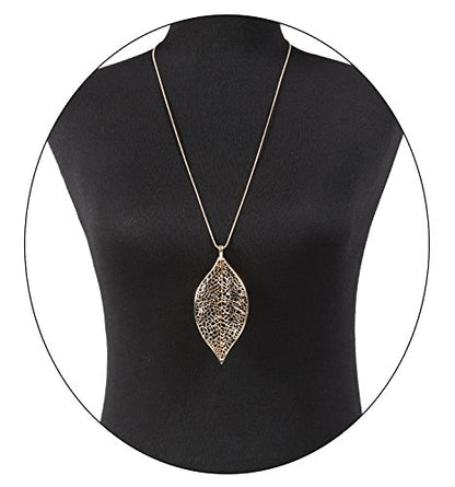 NLCAC Filigree Leaf Pedant Necklace Snake Chain Gorgeous Hollow Leaf Necklace for Women - color: Gold Tone