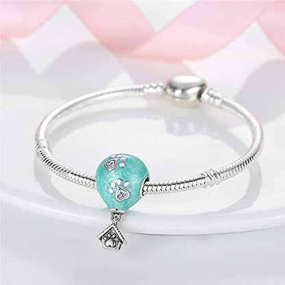 Vegas Safety Chain Sun Birthday Mom Camera Dog God Psalm Bead Pendant 925 Sterling Silver Dangle Compatible With Pandora Moments Charm Bracelet - style: Dog Paw Hot Air Balloon House Kennel
