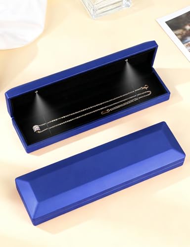Hatori Long Chain Necklace Jewelry Gift Box with LED Light, Bracelet Storage Case, Jewellry Display Box for Wedding, Engagement, Proposal, Birthday, Anniversary - color: Blue