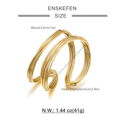 Gold Cuff Bracelet for Women Chunky Multi-layer Cross Wire Open Bracelet Hollow Wide Cuff Bracelets Adjustable Gold Open Cuff Bangle Bracelet - color: Double Wire Cuff Bracelet