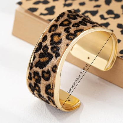 COLORFUL BLING Metal Punk Leopard Print Bangle Bracelet for Women Wide Chunky Gold Stackable Wrapped Open Cuff Bracelets Wristband Statement Jewelry - style: style 6