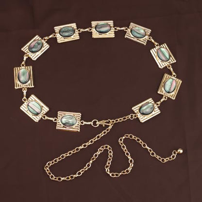 ILuvatar Green Glass Diamond Chain Belt - Metal Women's Western Style Dress Belt - color: Gold-e34
