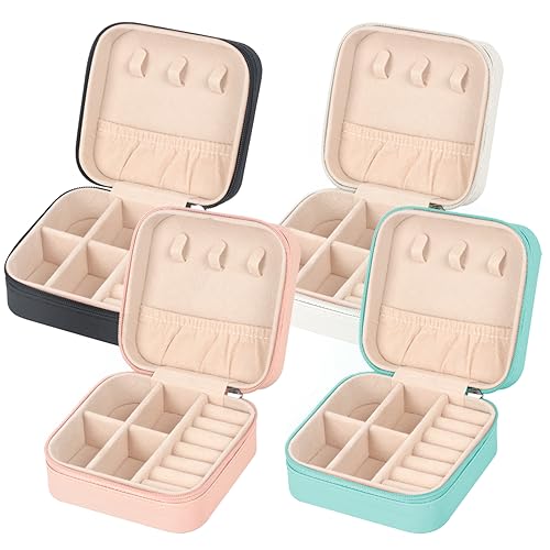 MFXIP Travel Jewelry Case Small Jewelry Box Jewelry Organizer Storage Case Portable PU Leather Mini Jewelry Travel Case for Girls Womens Earring, Necklace, Rings,Bracelets - color: Black Pink White Blue