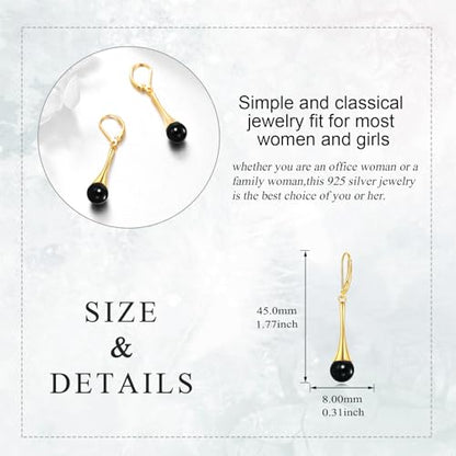Sterling Silver Black Onyx Earrings for Women 18K Yellow Gold Plated Jewelry Gifts - style: Dangle with Ball Bead
