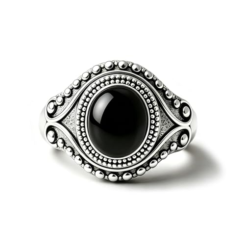 Retro Eye Shape Punk Ring, Jade Agate Natural Gemstone, S925 Sterling Silver, Wide Band, Cocktail Party Bohemian Jewelry for Women - color: Ring_B