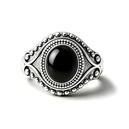 Retro Eye Shape Punk Ring, Jade Agate Natural Gemstone, S925 Sterling Silver, Wide Band, Cocktail Party Bohemian Jewelry for Women - color: Ring_B