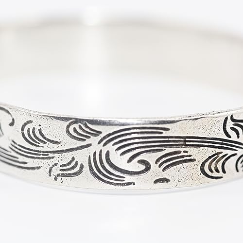Innocence S925 Silver-Plated Antique Wide Feather Cuff Bracelet For Men Women Adjustable Retro Twisted Feathers Bracelets Gift Jewelry - color: Flower