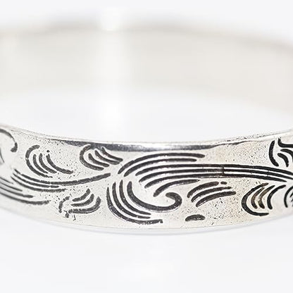 Innocence S925 Silver-Plated Antique Wide Feather Cuff Bracelet For Men Women Adjustable Retro Twisted Feathers Bracelets Gift Jewelry - color: Flower
