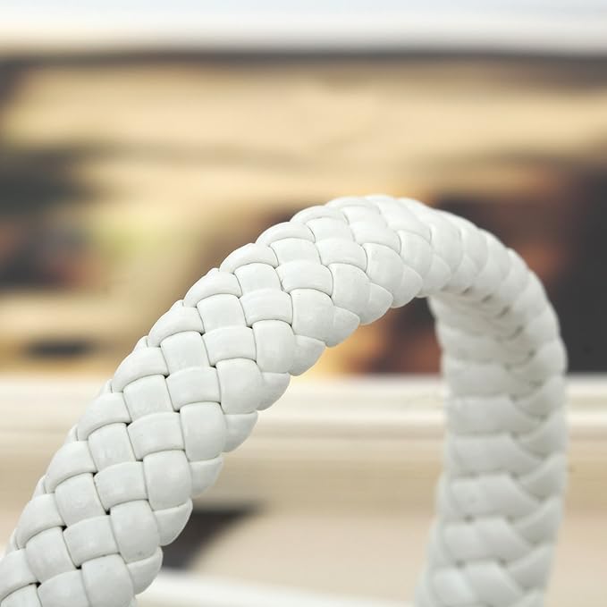 Leather Surfer Cuff Bracelet: Adjustable Braided Rope Woven Wrap Wristband for Men Women, Fit 7.6-10.6 inch Wrist - color: White