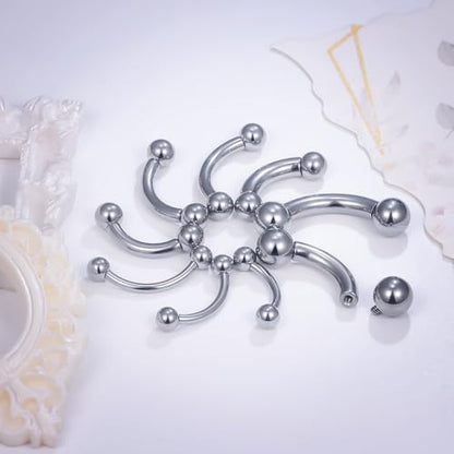 Ruifan 20g 18g 16g 14g 12g 8g 6g 4g 2g Rook Piercing Jewelry Titanium Internally Threaded Curved Barbell Eyebrow PA Tragus Helix Conch Lobe Earrings Lip Rings Body Piercing Jewelry For Women Men - size: 12G - 16mm Ball