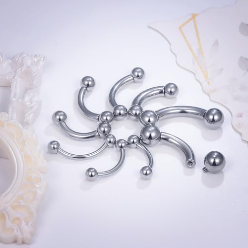 Ruifan 20g 18g 16g 14g 12g 8g 6g 4g 2g Rook Piercing Jewelry Titanium Internally Threaded Curved Barbell Eyebrow PA Tragus Helix Conch Lobe Earrings Lip Rings Body Piercing Jewelry For Women Men - size: 6G - 16mm Ball