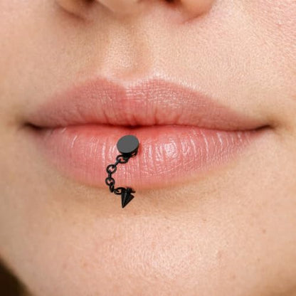 3 Pcs 316L Stainless Steel 16G Tragus Helix Rook Piercing Jewelry with Chain, Cartilage Earrings for Women, Belly Button Ring Vertical Labret Lip Piercing Jewelry - color: Black, size: Disc
