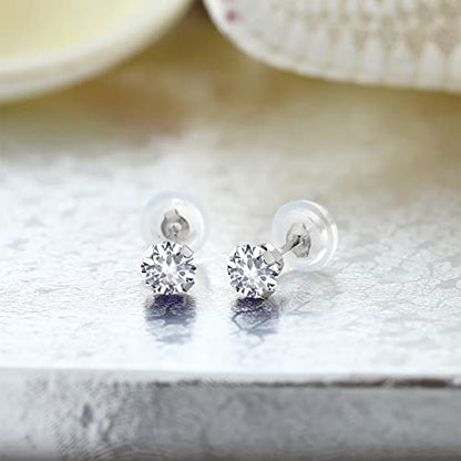 Gem Stone King 14K Gold Gemstone Birthstone Stud Earrings For Women Men | 4MM Round Cut | Solitaire Gold Studs with Secure Backs | Fine Jewelry for Her Him Mom Dad Wife - color: White Created Sapphire-September