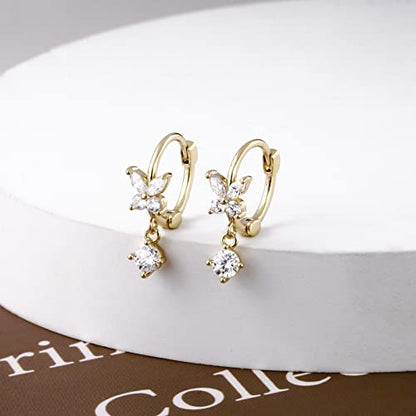 DAILY VIBES Dainty Butterfly Cross CZ Small Huggie Hoop Earrings for Women | Hypoallergenic, 14K Gold Plated Hoops, Tiny Cubic Zirconia, Cartilage Hoop Earrings for Women Trendy - color: Butterfly B