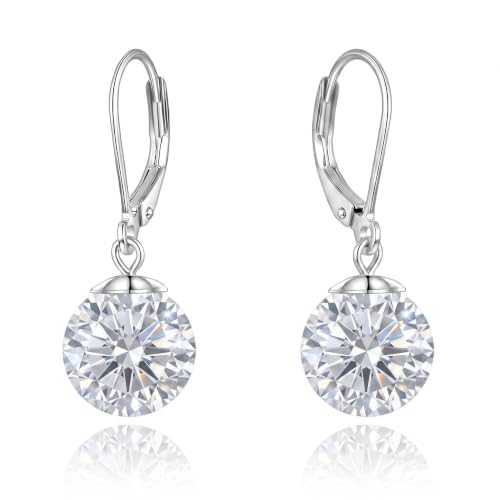 Pearl Leverback Earrings for Women Dangle Round Gemstone Earrings Birthstone Jewelry Gift Anniversary for Her - color: 04 April birthstone