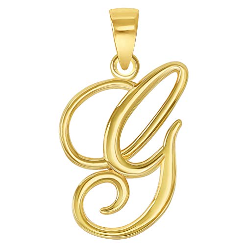 Jewelry America Solid 14k Yellow Gold Elegant Script Letter Cursive Initial Pendant - A to Z - style: G