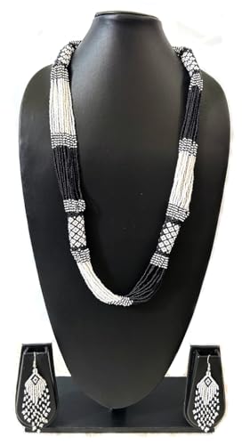 Layered – Boho Native American Style Layered Beaded Necklace– Ukrainian beaded Necklace Native Handmade Seed Bead Necklace Tribal ethnic beaded Necklace for Women (Tuquoise) - color: White , Black