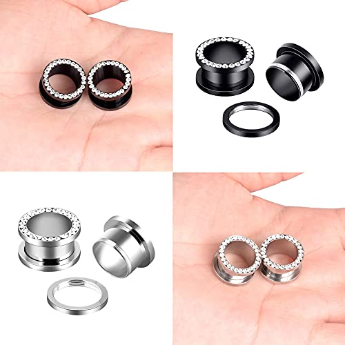 YOFANST 6pcs-12pcs Stainless Steel Clear Black Zircon Ear Tunnels Clear CZ Ear Stretcher Expander Piercing Diamond Gauge Plugs Set 8g-5/8 inch - color: 12pcs, 6g(6mm)