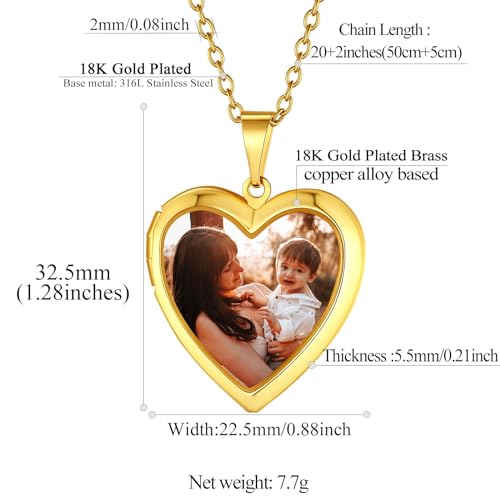 FindChic Locket Necklace for Women Custom Photo Memorial Gifts 4 Colors | Silver/Black/Rose Gold/Gold Plated Personalized for Loved Ones, Birthday Valentine's Day Keepsake - style: 16. Small Heart-Gold