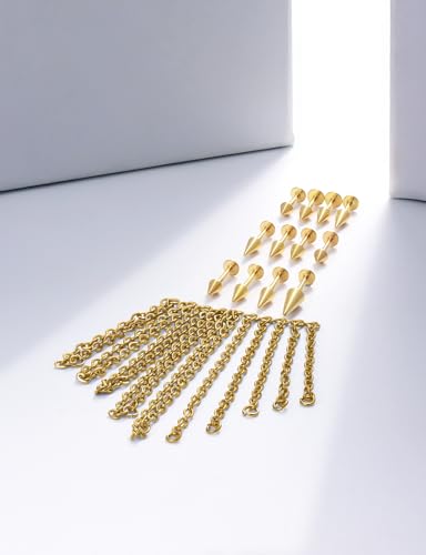 20G 18G 16G Flat Back Earrings Nose Rings Studs Chain Piercing Surgical Steel Spike Lip Nose Rings Stud Snake Bite Tragus Helix Conch Cartilage Earrings Piercing Jewelry For Women Men - color: Gold, size: 20 Gauge